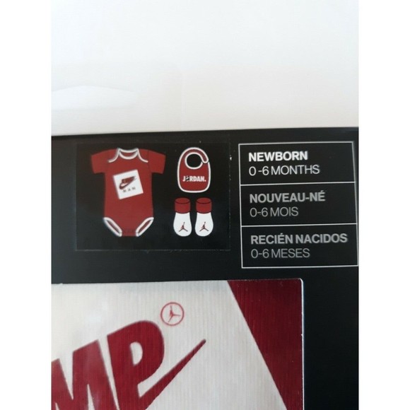 Nike Air Jordan Baby Boys 0-6 Months Red White Bib Bodysuit Booties 3 Piece Set - Picture 4 of 8